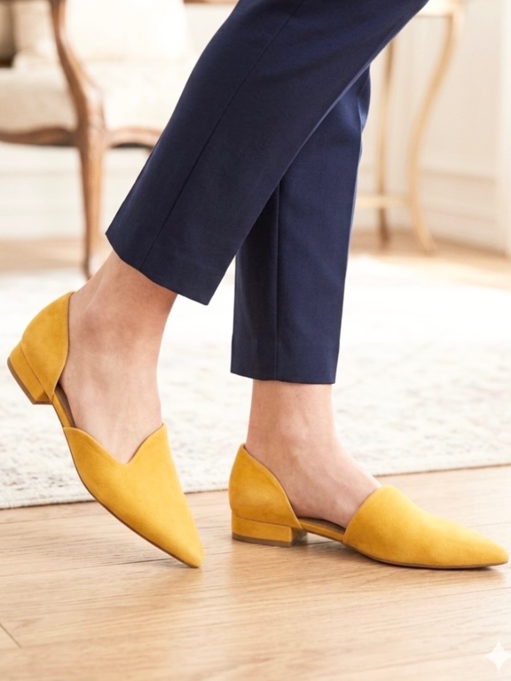 Vince Camuto Brelanie Marigold Yellow Suede Pointed d'Orsay Flats Size 9